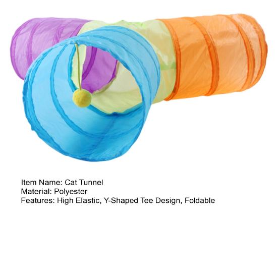 Folding Cat Tunnel with High Elastic Steel Wire Frame Y-Shaped Tee Design 4-color Combination Cat Tunnel
