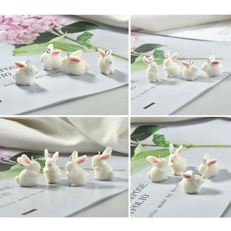 Pack of 5 Cute Rabbit Jewelry Charm Flocking Cartoon Rabbit Pendant Adorable Jewelry Findings for Earrings Keychains