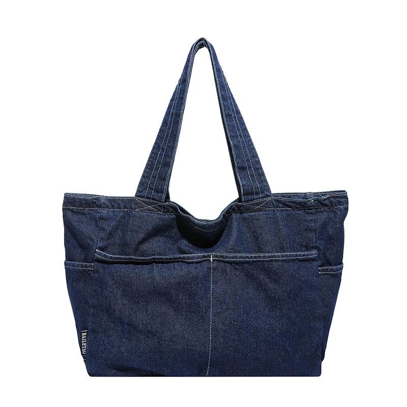 Retro denim bag women's large-capacity lightweight literary handbag tote bag student class messenger bag