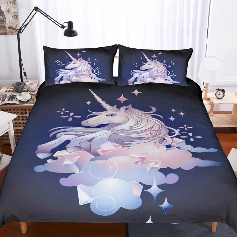 Bedding Set Single Double Twin Queen King Size Bedsheets 3D Printed Flying Cartoon Unicorn Duvet Covers With Pillow Cover Strips