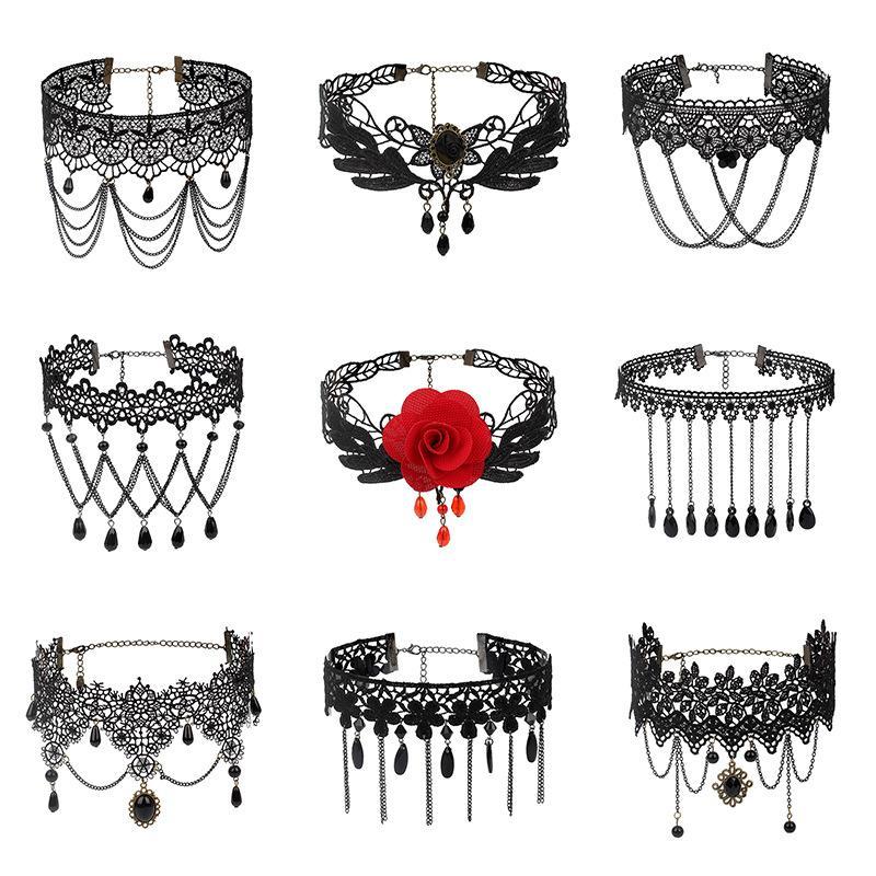 Lady Chokers Leaf Tassel Women Neck Jewelry Accessory Girl Lace Gothic Vintage Sexy Fashion Velvet Rose Beads Flower Necklace