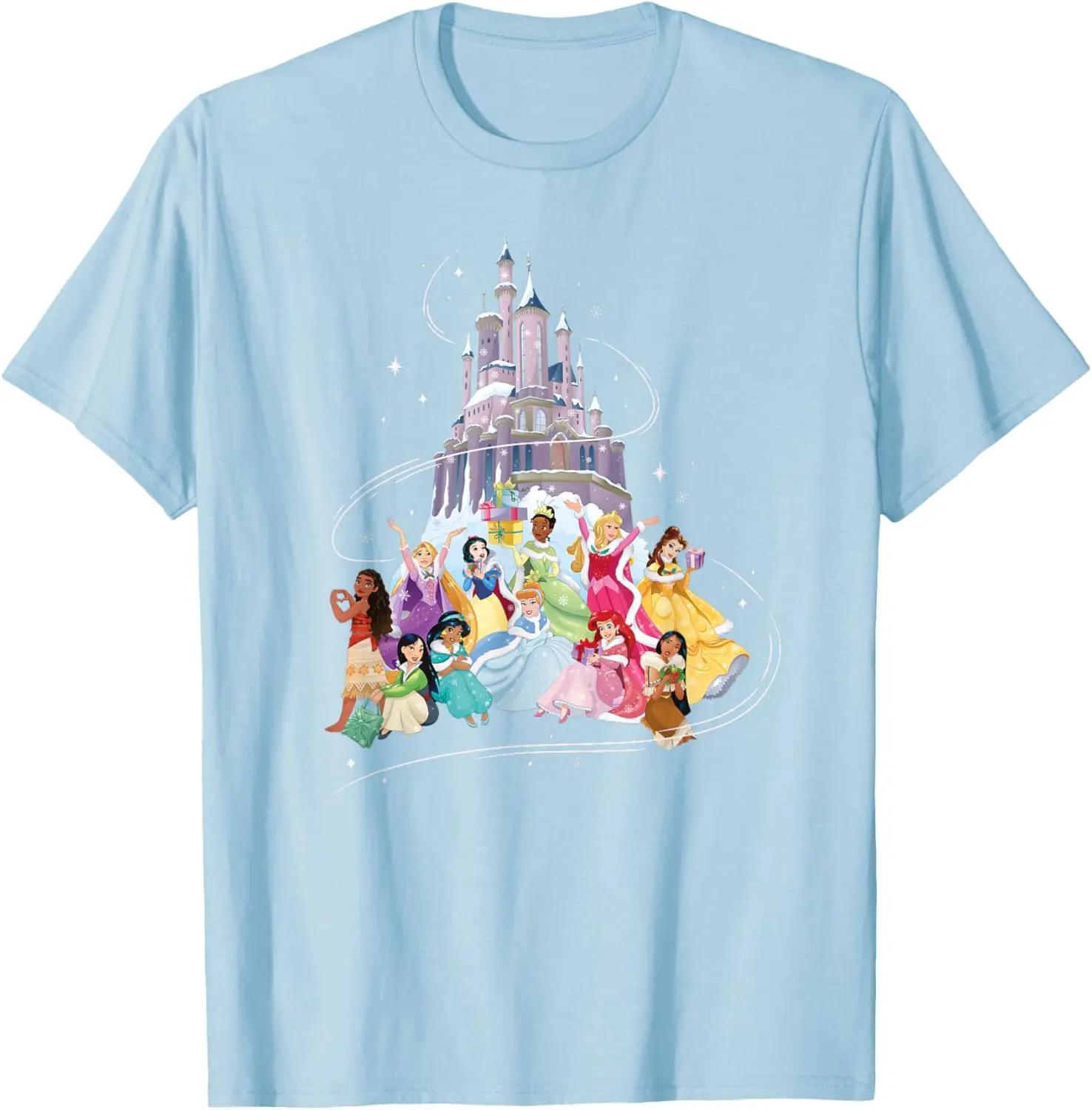 Hot Fashion Casual Disney Princess Sparkle Squad Christmas Holiday Castle T-Shirt S-4XL Four Seasons L