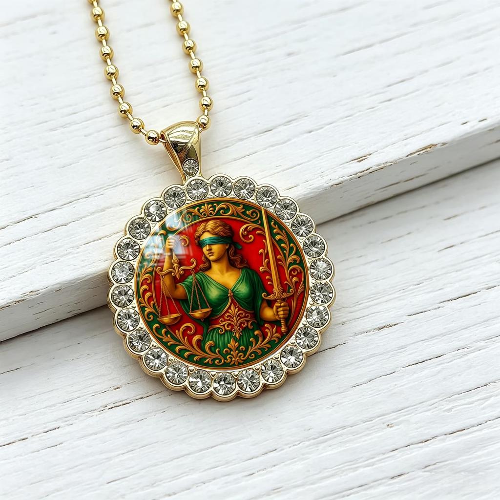 Goddess of Justice Cameo Necklace Ornate Frame Themis Symbolizes Fairness and Authority Accessories