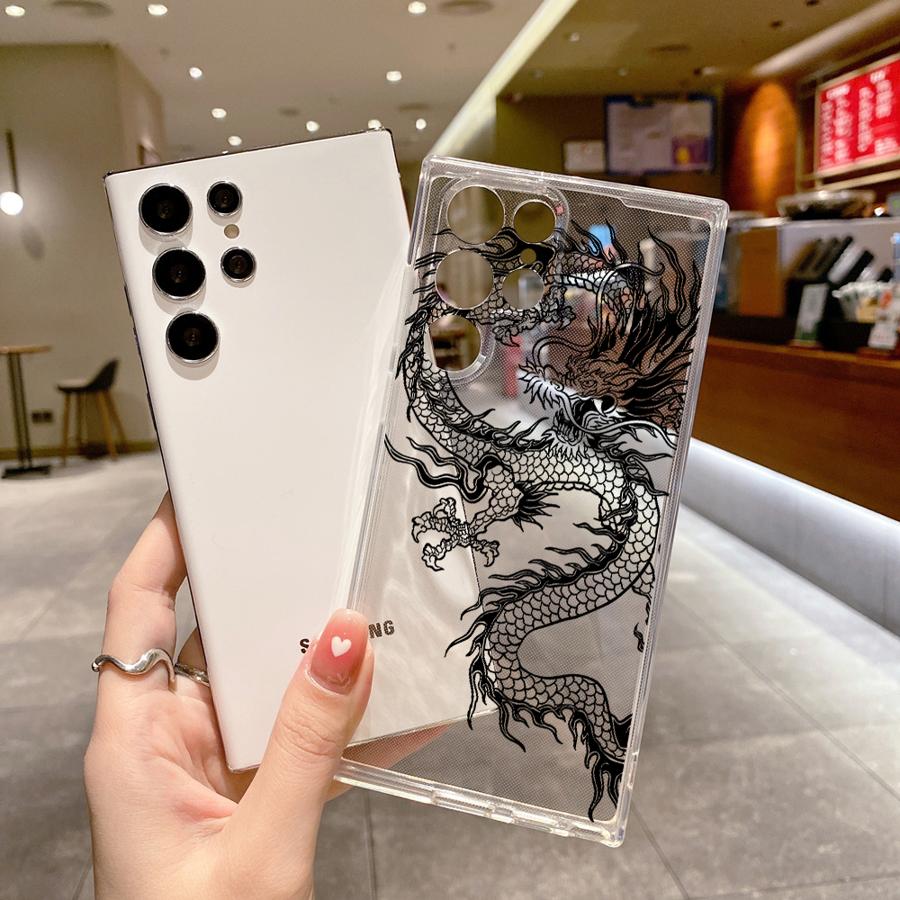 Black Dragon Snake Soft Cover Phone Case for Samsung Galaxy S24 S23 Ultra Note 20 Ultra S25 S22 FE S20 Plus S21 S20FE S22 Plus