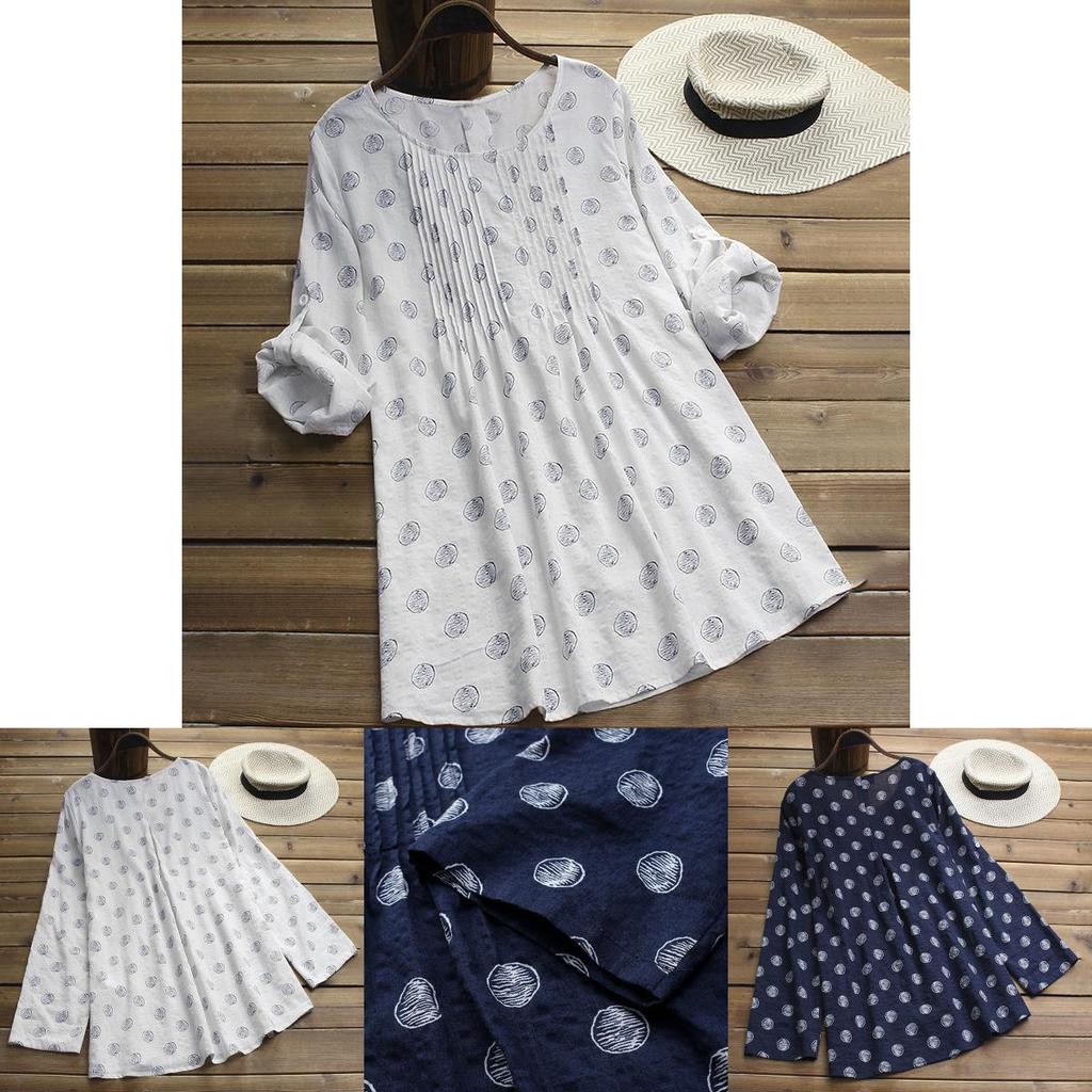 Plus Size Women Printed Dot T-shirt Dress Featuring Comfortable Long Sleeve Design