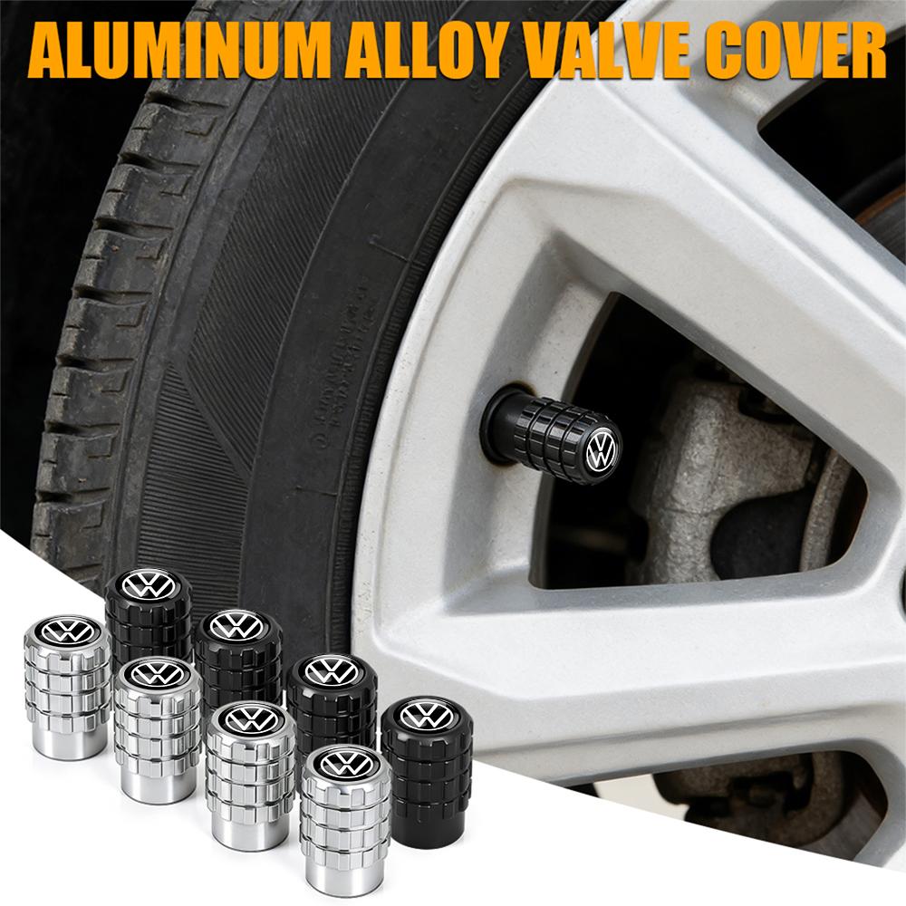 4PC Aluminium Car Tire Valve Stems Cap Gear-Shaped-Valve For Volkswagen TSI TDI R32 MK4 GTI Golf Polo Tiguan Passat Jetta Touran