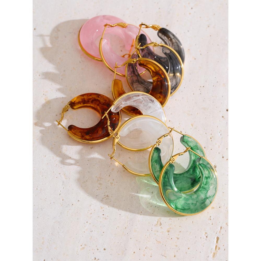 Yhpup White Green Black Pink Brown Acetate Acrylic Chunky Hoop Earrings Daily Stainless Steel Trending Ear Jewelry Accessories