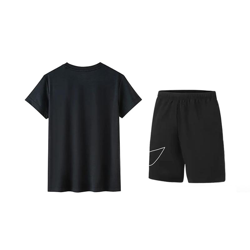 Li-Ning Fashion Simple Solid Color Round Neck Short Sleeve Double Logo High Waist Five Point Shorts Casual Sports Suit Unisex Suit ATSV597-2+YKSV117-1
