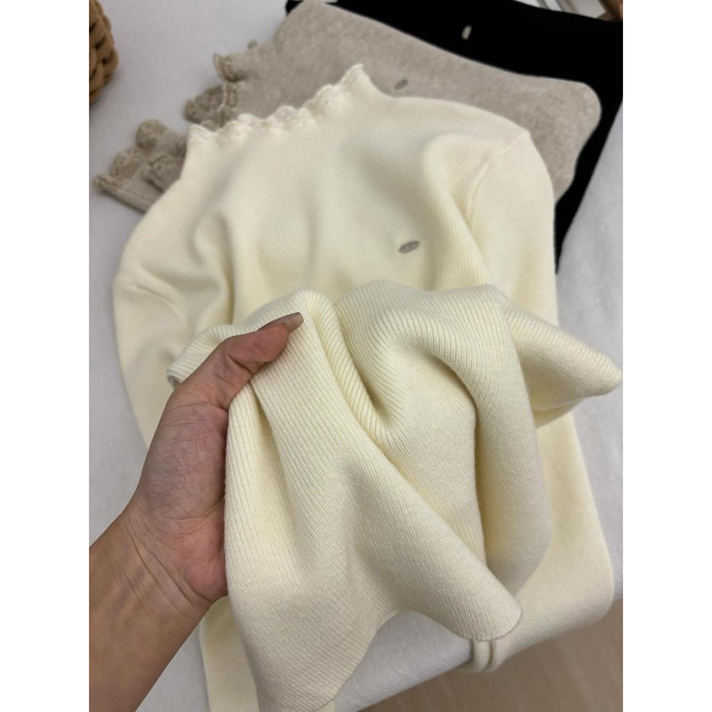 Chic small stand-up collar lace stacked sweater women's soft waxy inner bottoming shirt autumn and winter versatile knitted top