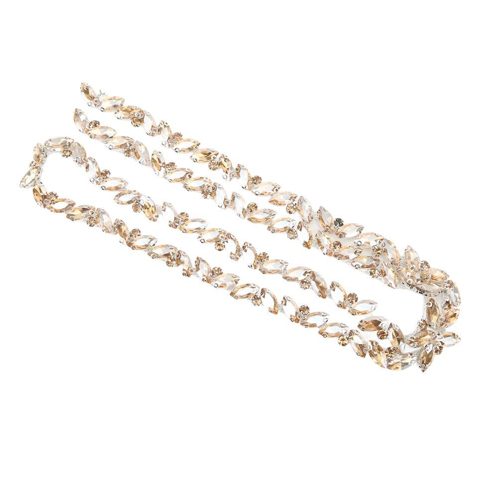 1pcs 10MM Bling Rhinestone Trim Champagne Gold & Green Leaf Shape Crystal Chain Craft DIY