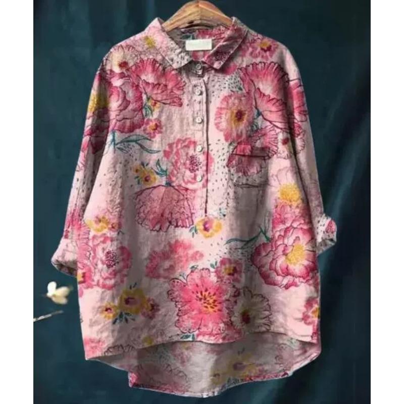 Summer Women's Loose Printed Round Neck Casual Plus Size Women's Long Sleeve T-shirt