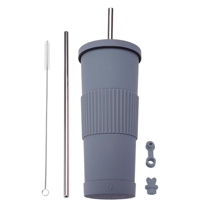 830Ml Stainless Steel Straw Cup Large Capacity Non-Slip Sleeve Straw Thermos Cup Simple Car Water Cup