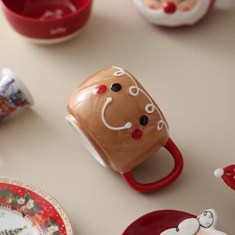 Elk Santa Claus Coffee Drink Mug Ceramic Stacked Cups Cute Cartoon Snowman Mugs Gingerbread Man Small Holiday Gifts