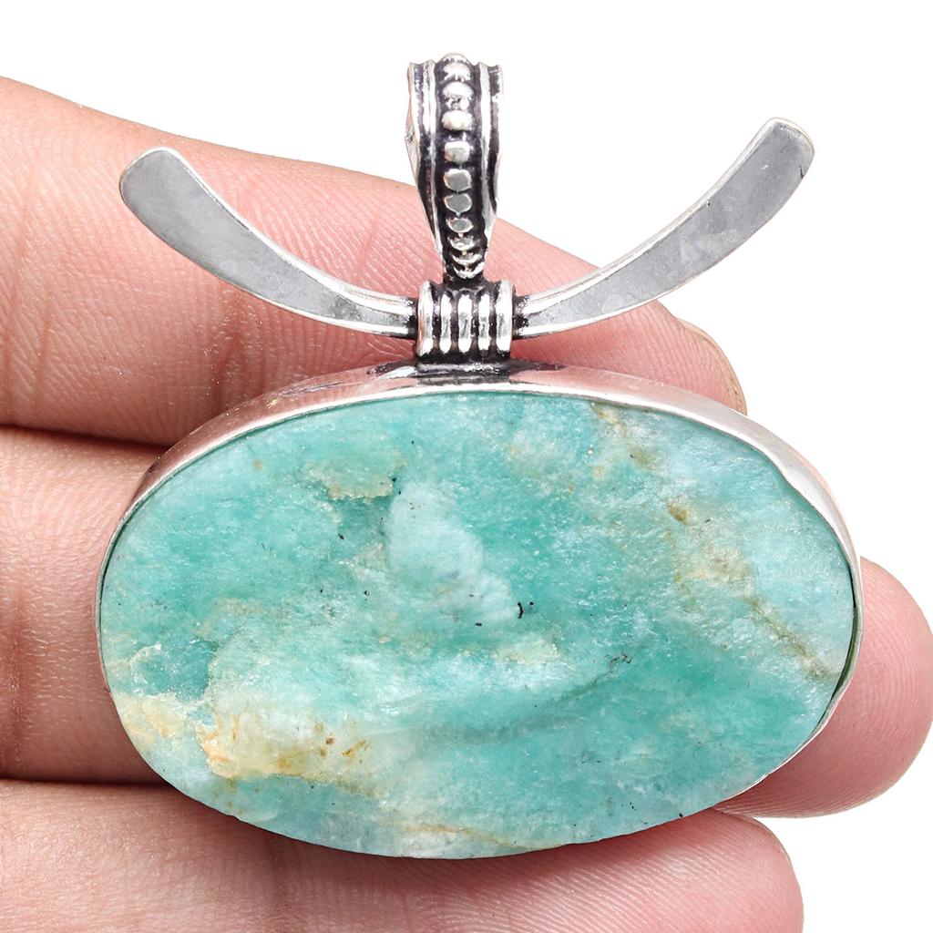 Amazonite Drusy Gemstone Handmade Women's Unisex Silver Jewelry Pendant 1.75