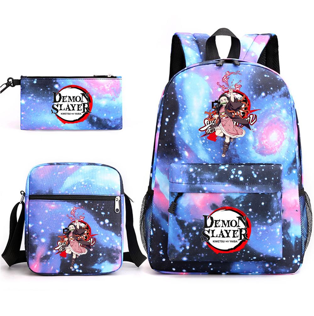 3Pcs/set Anime Demon Slayer Printed Backpack with Shoulder Bag Pencil Case for Teenager Student Boy Girl Large Capacity Waterproof Schoolbag