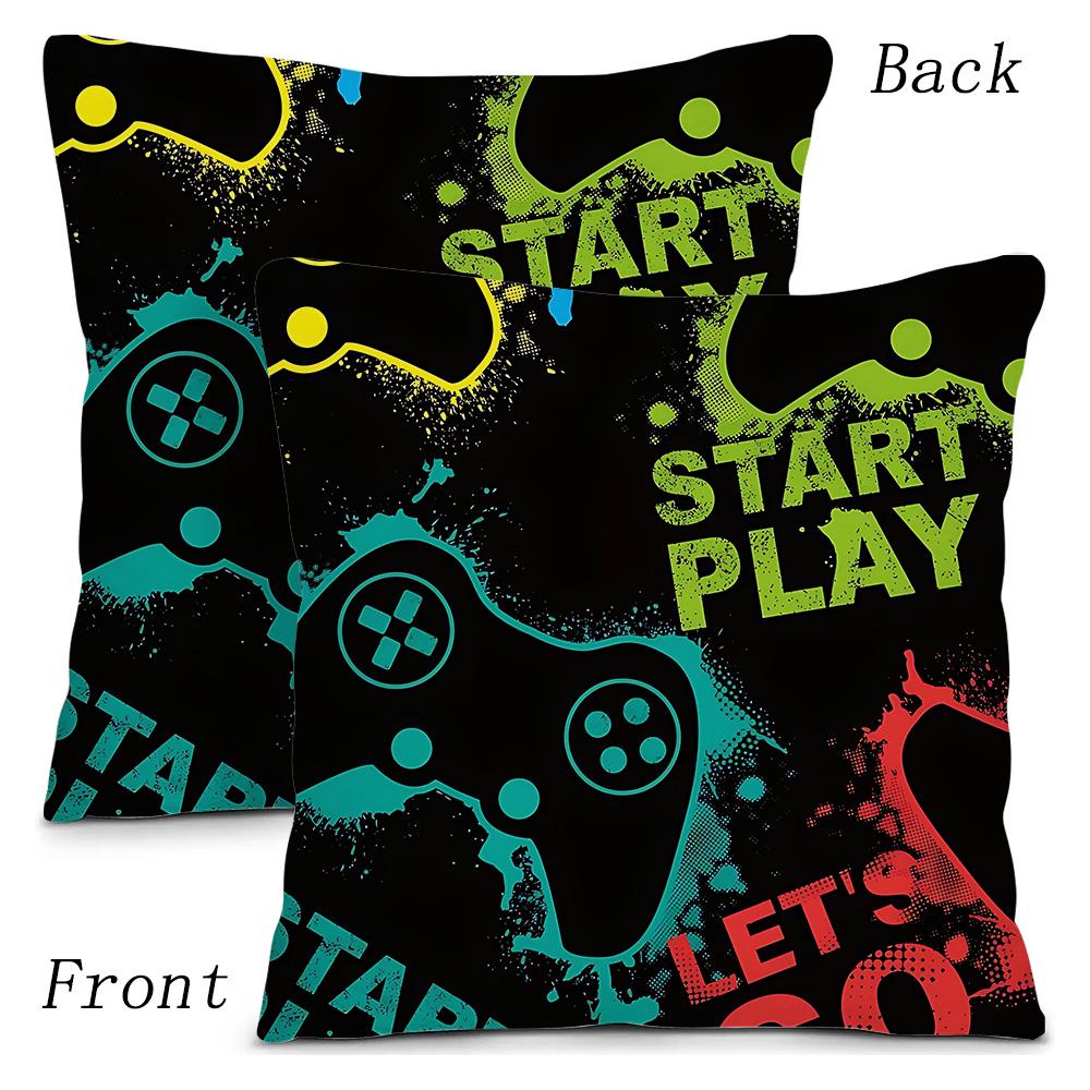 Hot Colorful Game Gamepad Pillow Covers Cartoon Sofa Decorative Home Double-Sided Printing Short Plush Cute Cushion Cover
