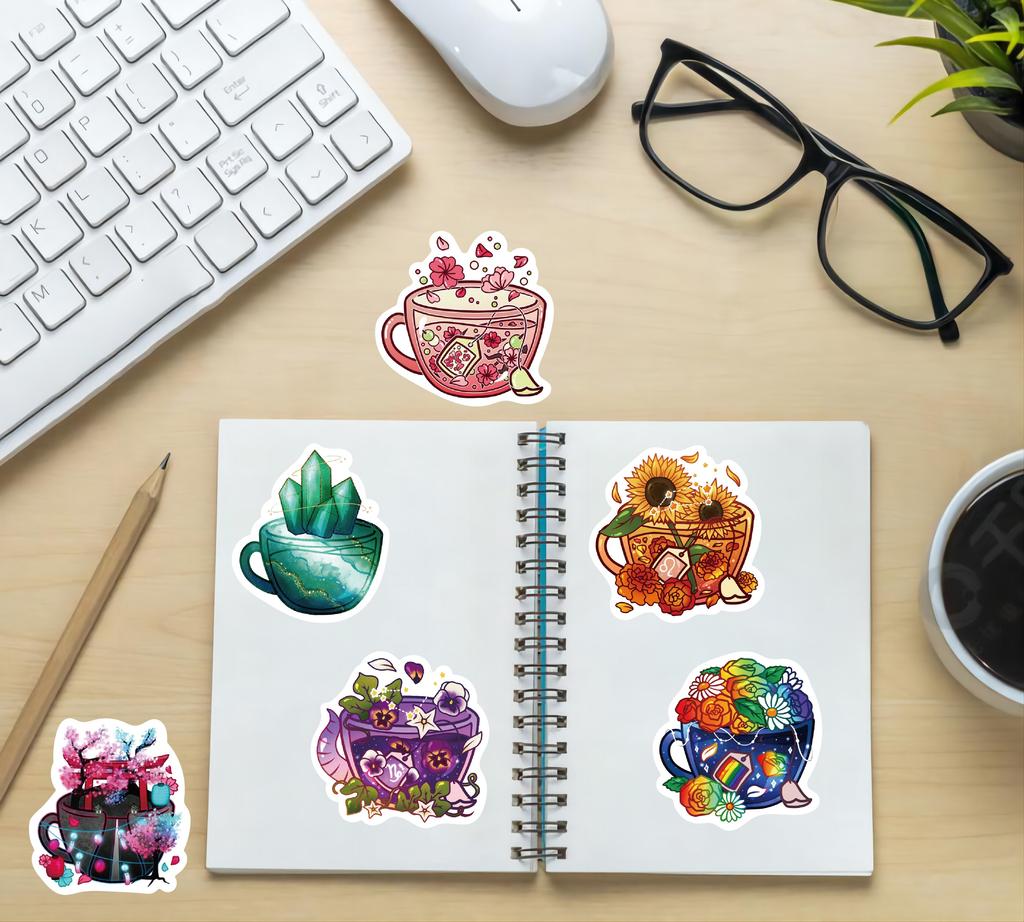 10/49PCS Cartoon Tasse Magie Aufkleber Vintage Kaffee Graffiti Aufkleber für DIY Gepäck Laptop Skateboard Fahrrad Aufkleber