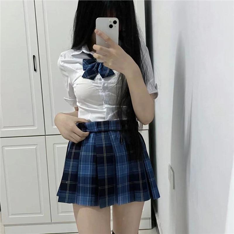 Autumn Slimming JK Uniform: Pleated Skirt & Long Sleeve Shirt Set for Women