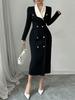 European, American Autumn and Winter Women's Clothing Long-sleeved Fashion V-neck Black and White Splicing Waist Elegant Dress