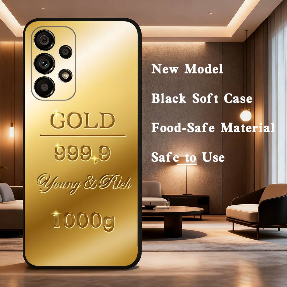 Wealth Art Dazzling Gold Phone For Samsung Galaxy A53,31,52,72,41,22,73,32,71,Note,J7,8,9,5G Soft Black Silicone Case
