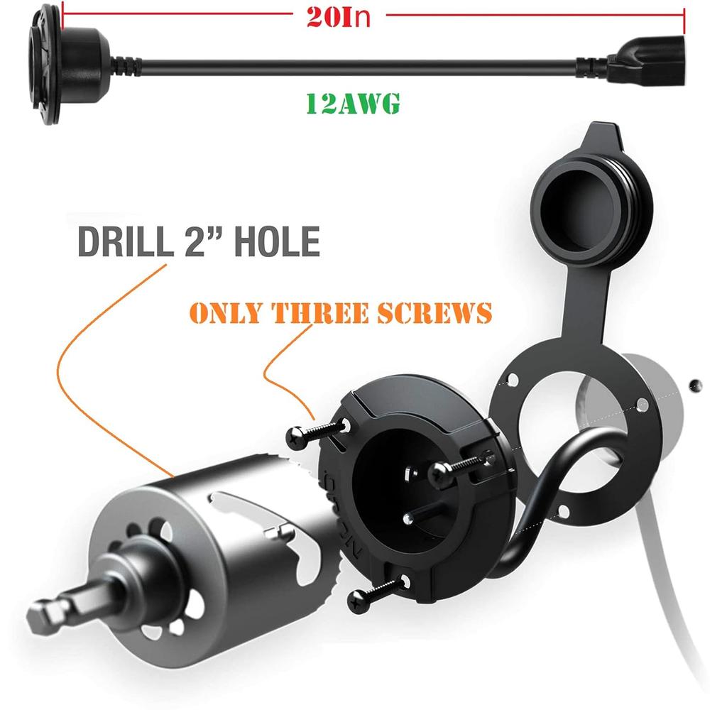 RV Shore Power Inlet Charger Plug 15 Amp AC Port Plug 125 Volt Power Inlet Socket And Waterproof RV Electrical Outlet Receptacle Box Integrated