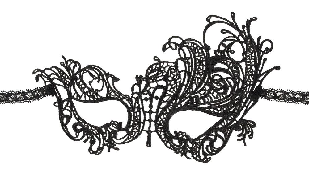 Cottelli ACCESSOIRES - Black Embroidered Eye Mask with Lace Ribbon
