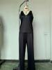 Damen V-Ausschnitt Weste & Weite Hosen Zweiteiliges Set