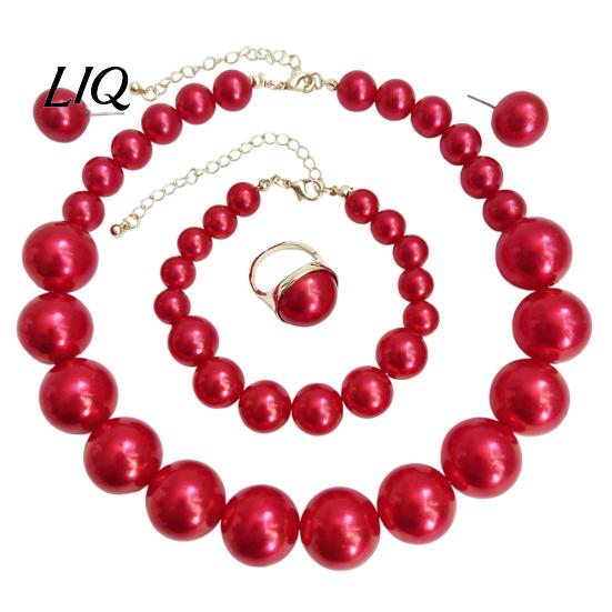 Wedding Necklace Earrings Bracelet 3Pcs/Set Imitation Pearls Jewelry Set, Adjustable Length Choker with Ear Studs Bridal Accessories And Bracelet, Set