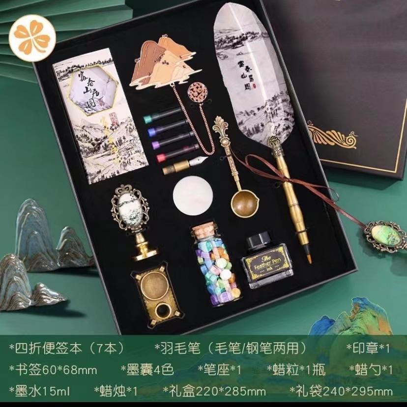 

Журавль Китайский стиль Перо, Ручка со сменным чернильным картриджем Печать сургучом Огонь Подарок на День учителя, День рождения 0.5mm