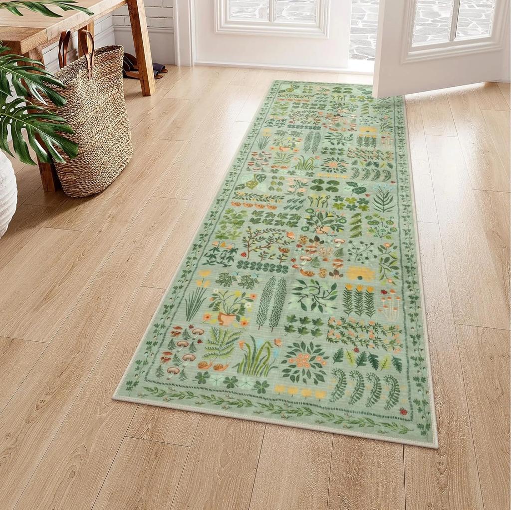 Corridor Carpet Long Runner Rug Green Plant Leaf Carpets Soft Machine Washable Floor Mat Hallway Home Decoration Rugs