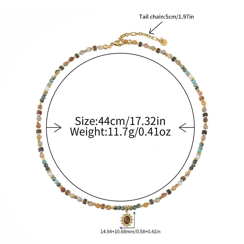 GEMCHIC Women s Retro African Style Bohemian Colorful Beaded Necklace with Natural Stone Sun Pendant