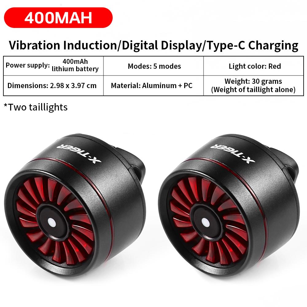 X-TIGER Rear Bicycle Light Rechargeable Smart Brake Sensing Bicycle Tail Light Aluminum Waterproof Bike Rear Bike Accessories 1000 Mah