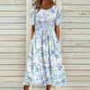 Women's Summer Casual Fashion Printed Short Sleeve 2022 O-Neck Pocket Dress