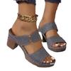 New large-size open-toed high-heeled slippers women's new thick-heeled embossed fashion cool slippers