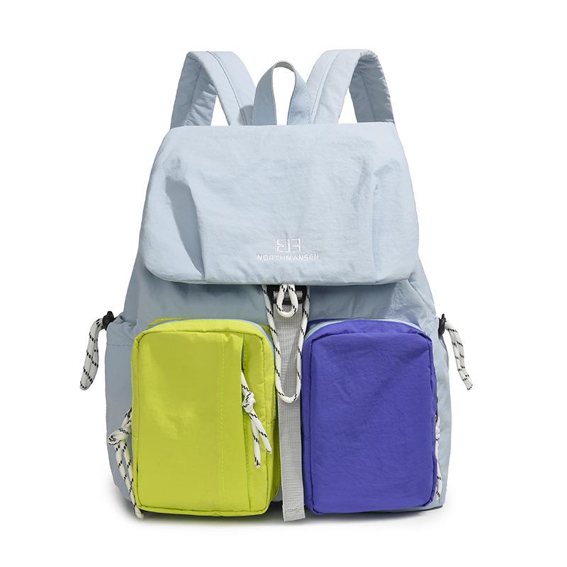 

Mori Style Patchwork Drawstring Backpack: Lightweight, Casual Travel & School Bag синий