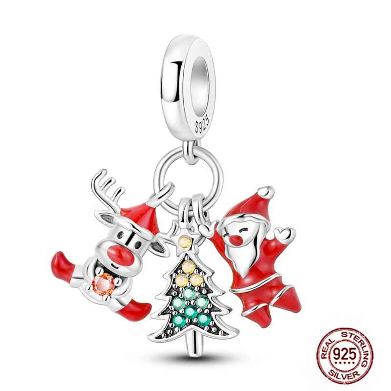 Christmas Charms Copper Fit Pendant Original Bracelets Santa Claus Snowflake Tree Gingerbread Man Beads Diy Jewelry