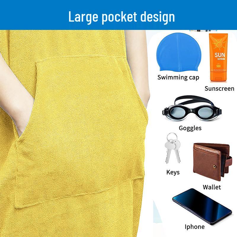 Microfiber Hooded Poncho Towel - Quick-Dry Changing Robe for Swimming, Surfing, and Beach for Men & Women