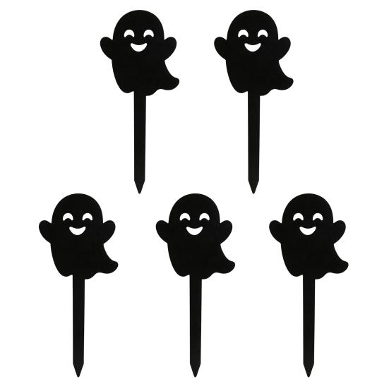 Halloween Gartenstecker 5 Stück Pflanzstecker, Acrylschild für Außenbereich Garten Rasen Hinterhof, Pflanzen Dekorationen Geisterhaus Schwarze Katze Silhouette Kunst Dekor
