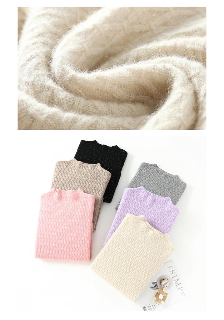 Lekasha Women's 100% Cashmere Knitted Sweater, Half-High Neck, Long Sleeve, Autumn/Winter Pullover