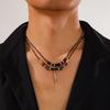 New 2Pcs/Set Ethnic Adjustable Wax Thread Rope Chain Necklace Men Trend Vintage Wolf Tooth Pendant Choker Male Neck Jewelry