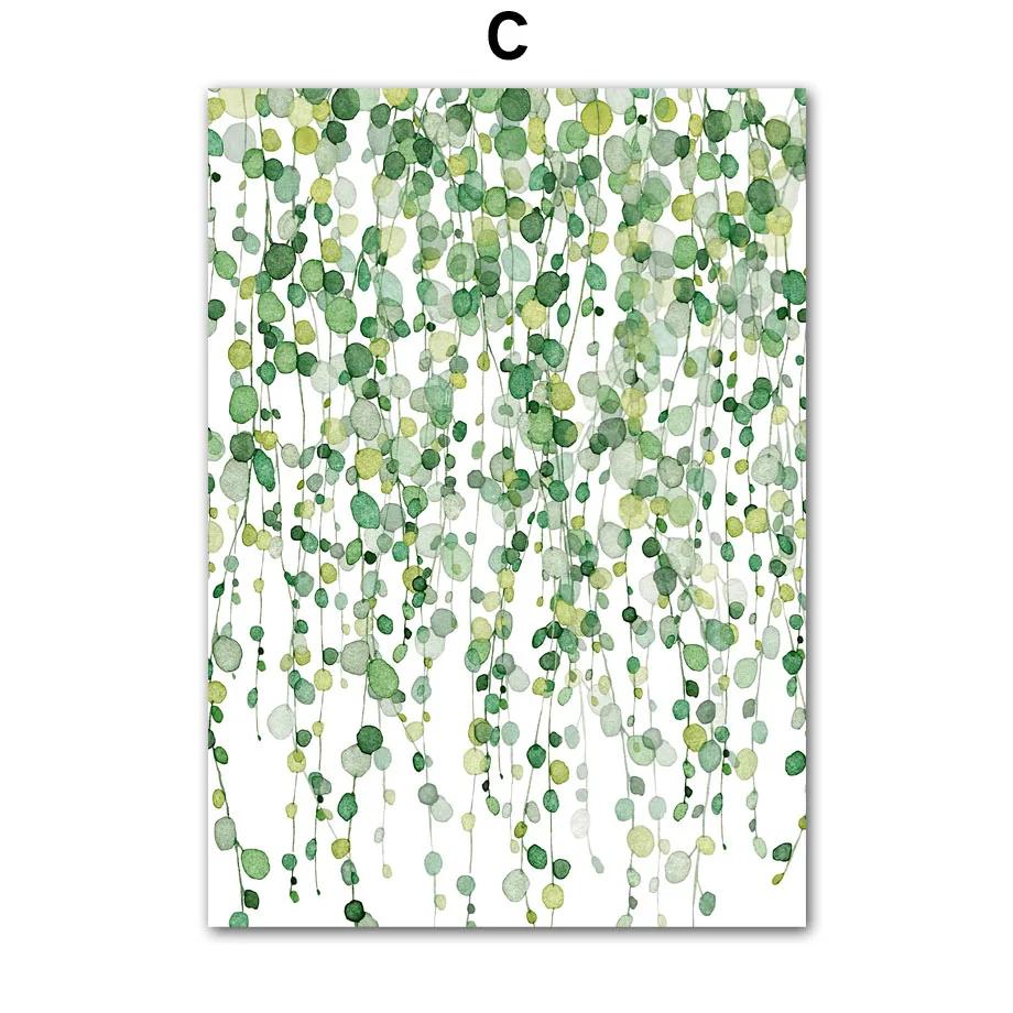 Modern Nordic Style Spring Green Art Poster Plant Leaf Palm Watercolor Wall Art Picture Canvas Print Living Room Home Decor