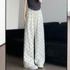 Women's Pants Elastic Waist Printed Tie Straight Draped Casual Pants Long Trousers