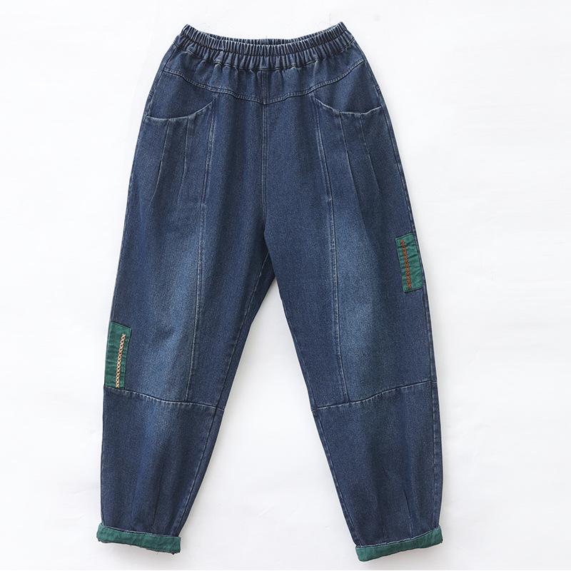 Women's Plus Size High Waist Elastic Patchwork Jeans - 2024 Spring/Autumn Casual Loose Slimming Harem Pants