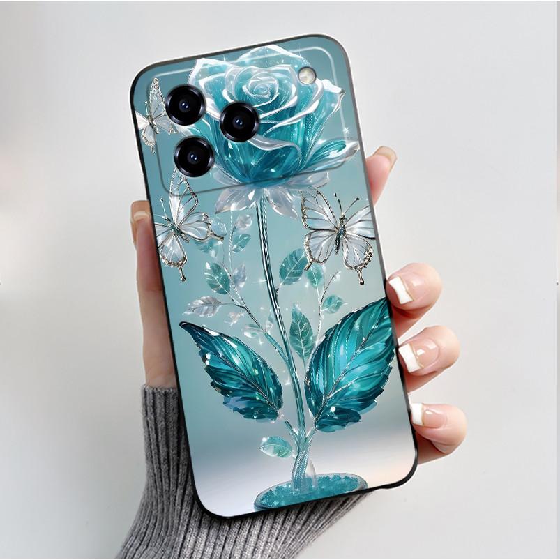 Printing Pattern Case For ZTE Blade A76 4G Z2474 Soft Silicone Black Shell Cover Cute Flower Cartoon Casing