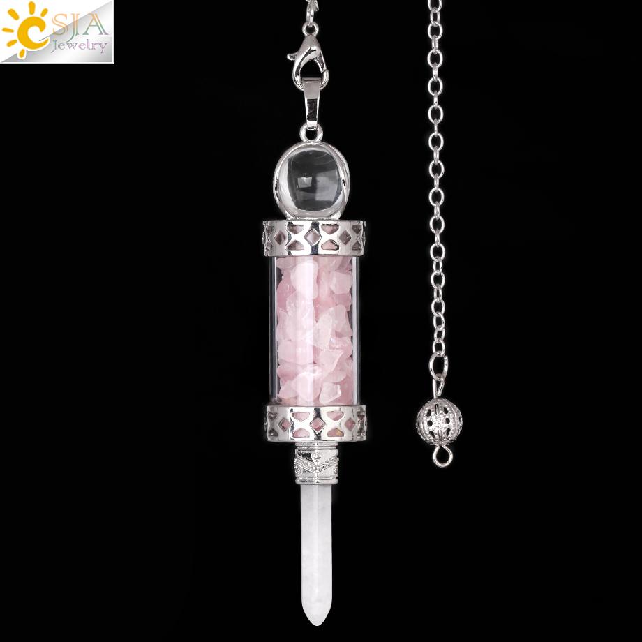 CSJA Crystal Pendulums for Divination Dowsing Wishing Bottle Natural Stone Pendant Hexagonal Clear Quartz Pendulum Balanced H025