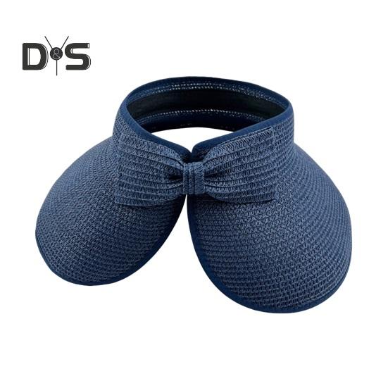 Outdoor Ladies Hat Empty Top Foldable Large Brim Bow Decor Sun Protection Anti-UV Beach Straw Cap Gardening Fishing Travel Hat