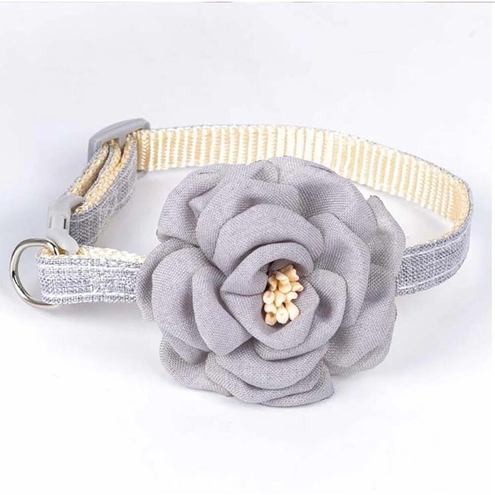 New Buckle Pet Cat Collar with 3D Flower Adjustable Healthy Cats Collar Soft Durable Dog Leash Pet Decorative серый