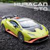 1/24 Lamborghini HURACAN STO Alloy Sports Car Model Diecast Metal Toy Racing Car Model High Simulation Collection Sound and Light Kids Gifts