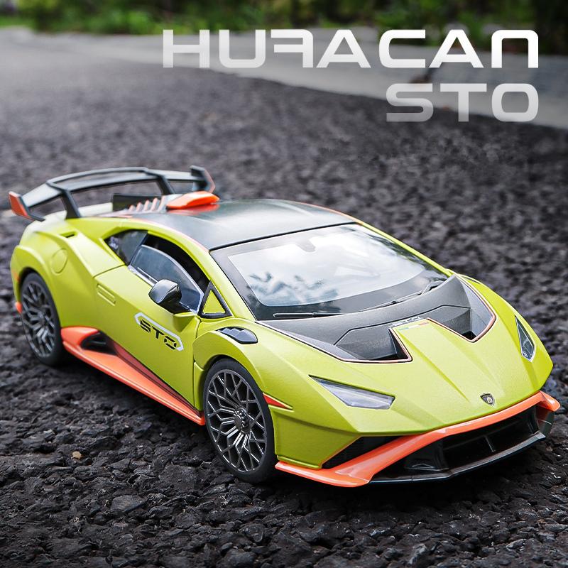 1/24 Lamborghini HURACAN STO Alloy Sports Car Model Diecast Metal Toy Racing Car Model High Simulation Collection Sound and Light Kids Gifts