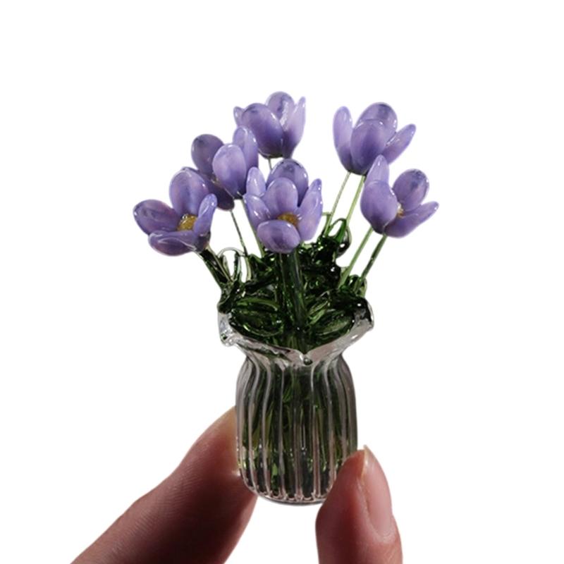 Handcrafted Glass Flowers Crystal Flower Figurine for Desk and Shelf Decoration Home Decors Piece